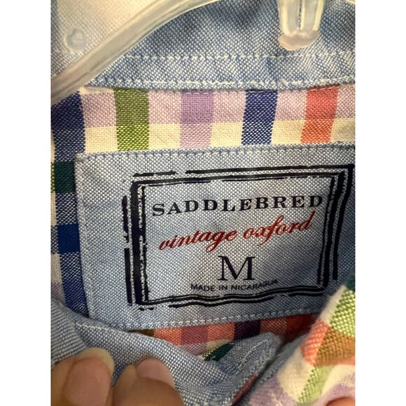 Saddlebred Mens Button Down Vintage Oxford Dress ShirtbSize Medium Plaid - Picture 5 of 5